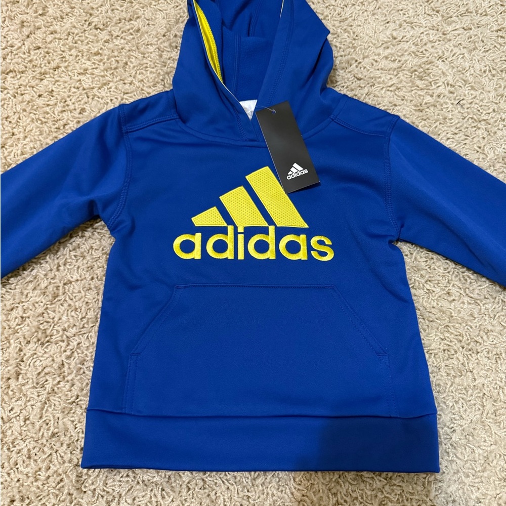 Adidas Kids Royal Blue Hoodie with Yellow Logo